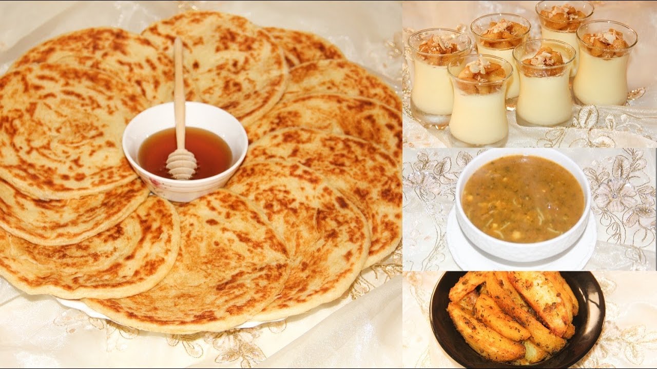 اول فطور مع ريحانة😋مخمار مورق هش ورطب وحريرة على حقها وطريقها مع بطاطا في الفرن و تحلية التفاح