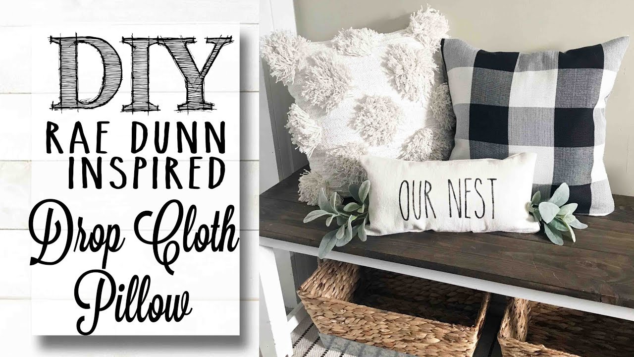 DIY Rae Dunn Inspired Drop Cloth Pillow | *NO SEW*