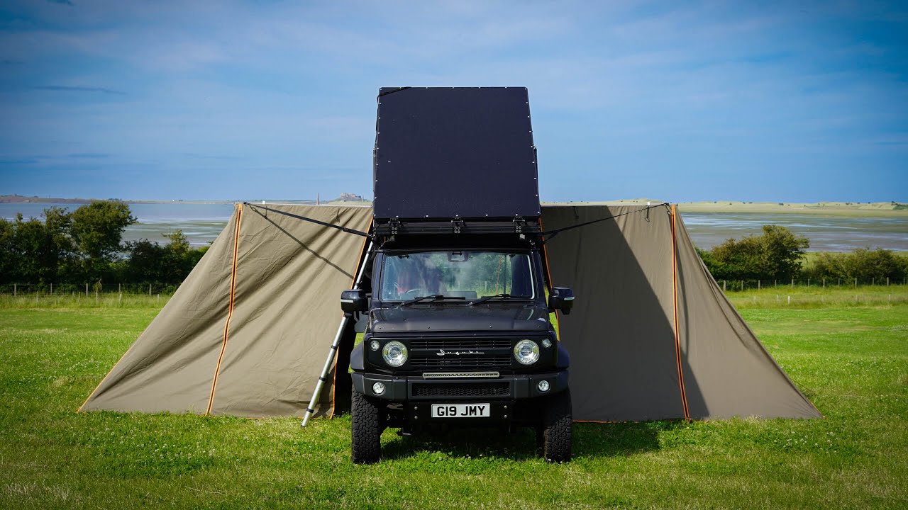 Camping Overlooking Lindisfarne Castle- DIY Roof Tent & Enclosed Awning Room