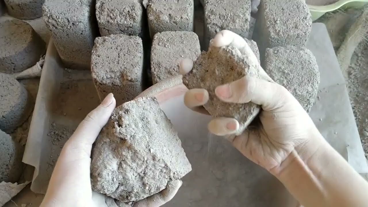 Dusty crumbling in clay pot | Dusty sand cement  dry crumbling | Relief corner Asmr