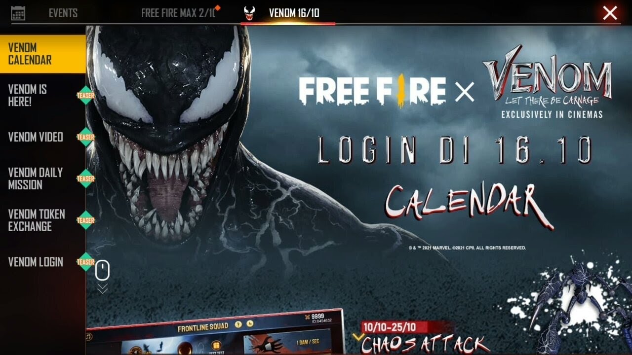 Free Fire venom Collaboration Event rewards other server started Hazzard billy