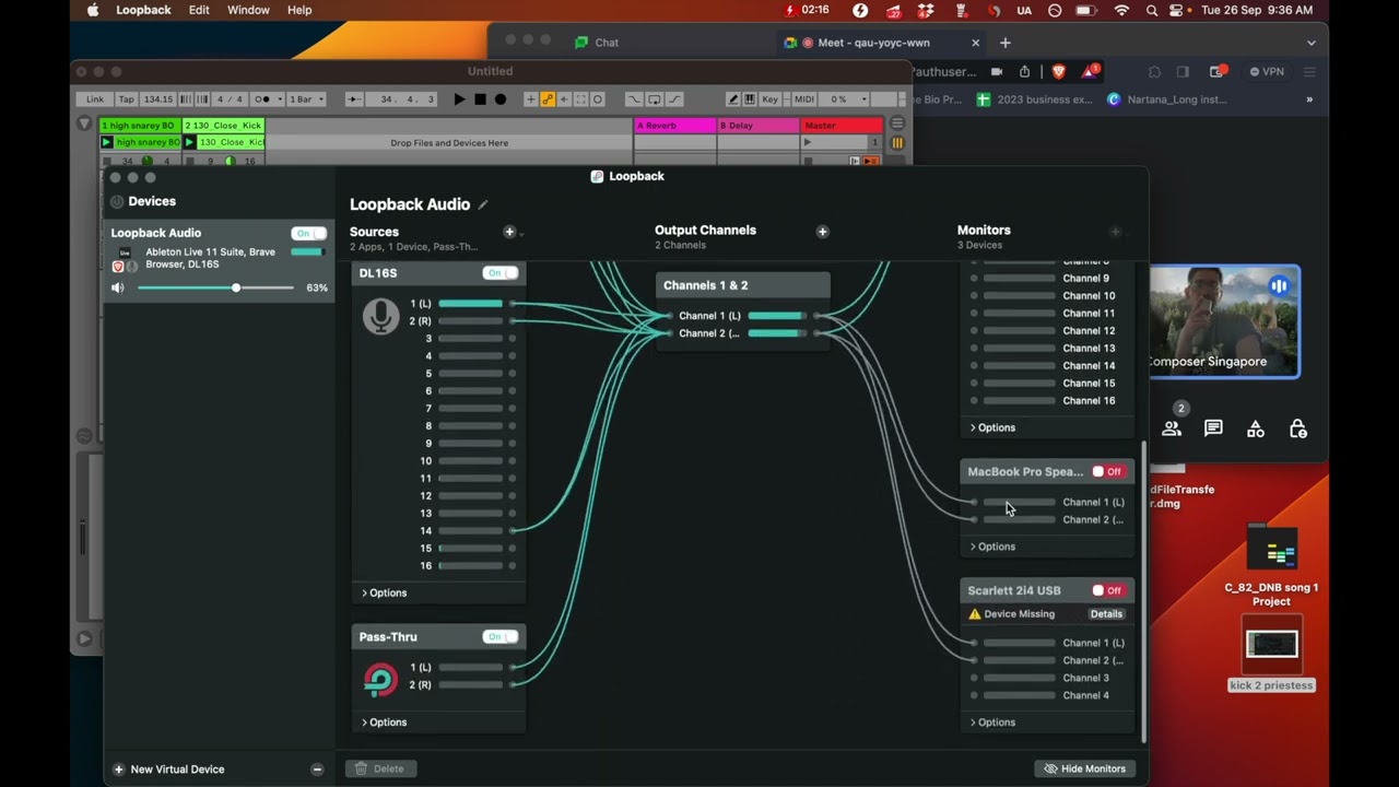 Get Sound from Ableton, Logic Pro and other DAWs to share audio in Google Meets with Loopback on MAC