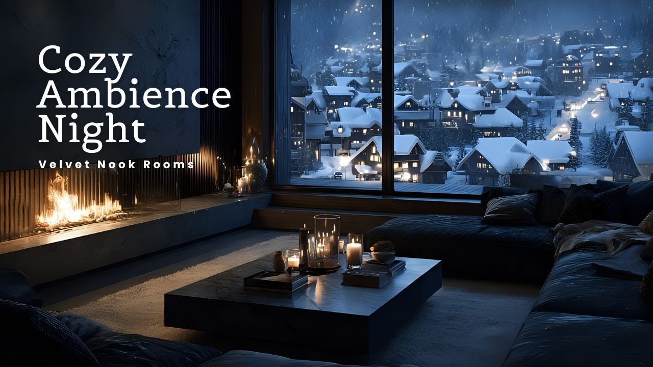 Cozy Ambience: Luxury Winter Cabin with Crackling Fireplace & Soft Piano