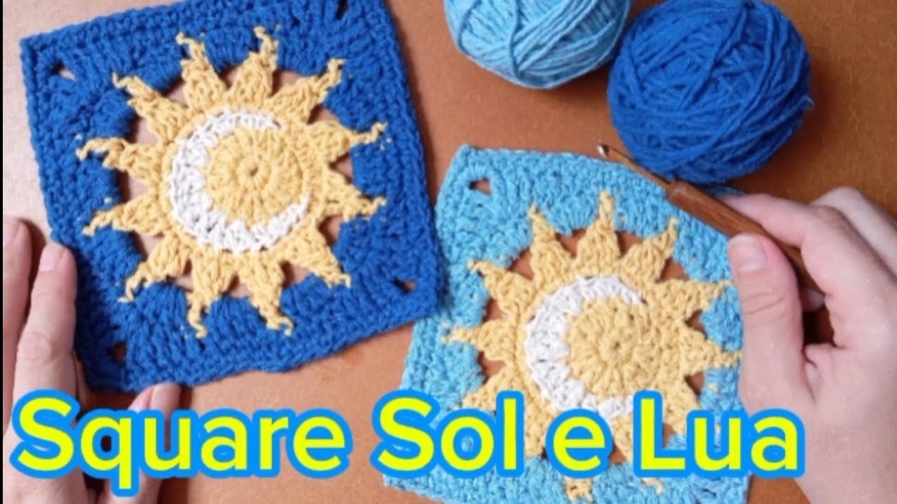 SQUARE SOL E LUA. PASSO A PASSO DE QUADRADINHO DE CROCHÊ. SQUARE SUN AND MOON #square #crochet