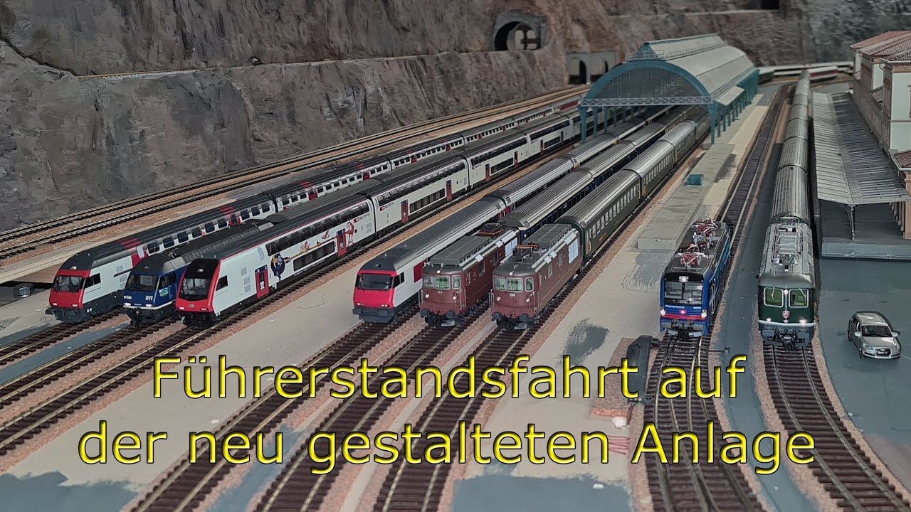 Führerstandsfahrt über die neu gestaltete Anlage mit viel schweizer Rollmaterial - Trainaction pur