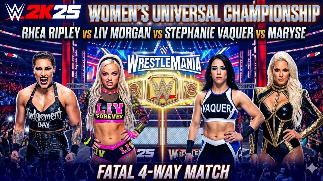 Wwe2k25 Rhea Ripley vs Liv Morgan vs stephanie vaquer vs maryse women's Universal Championship Match