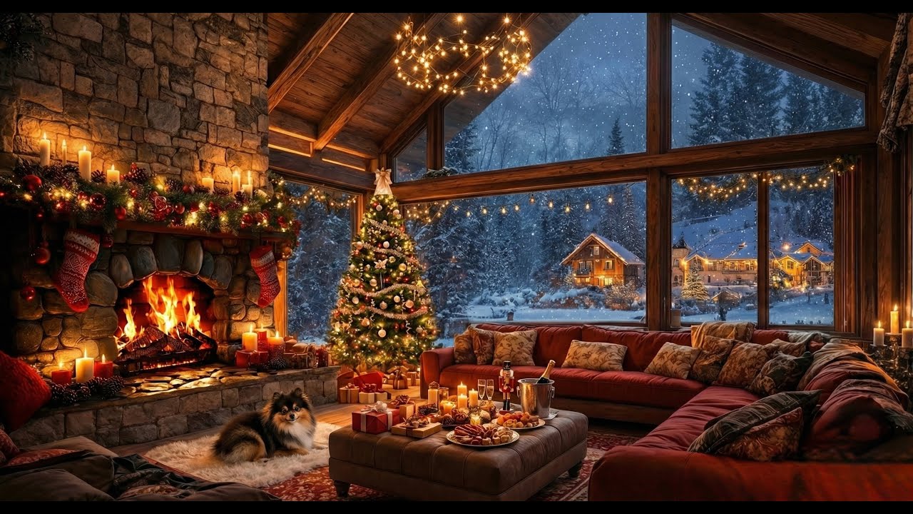 Christmas in the Swiss Alps🇨🇭Cozy Winter Cabin Ambience & Fireplace Sounds🎄 🎅 ❄️#christmas #winter