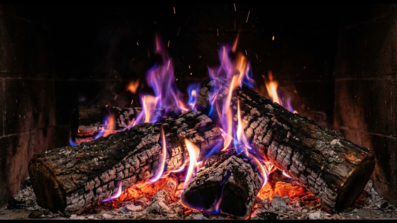 Colorful Fireplace Flames | 4 Hours Cozy Fire Crackling Sounds (No Music)