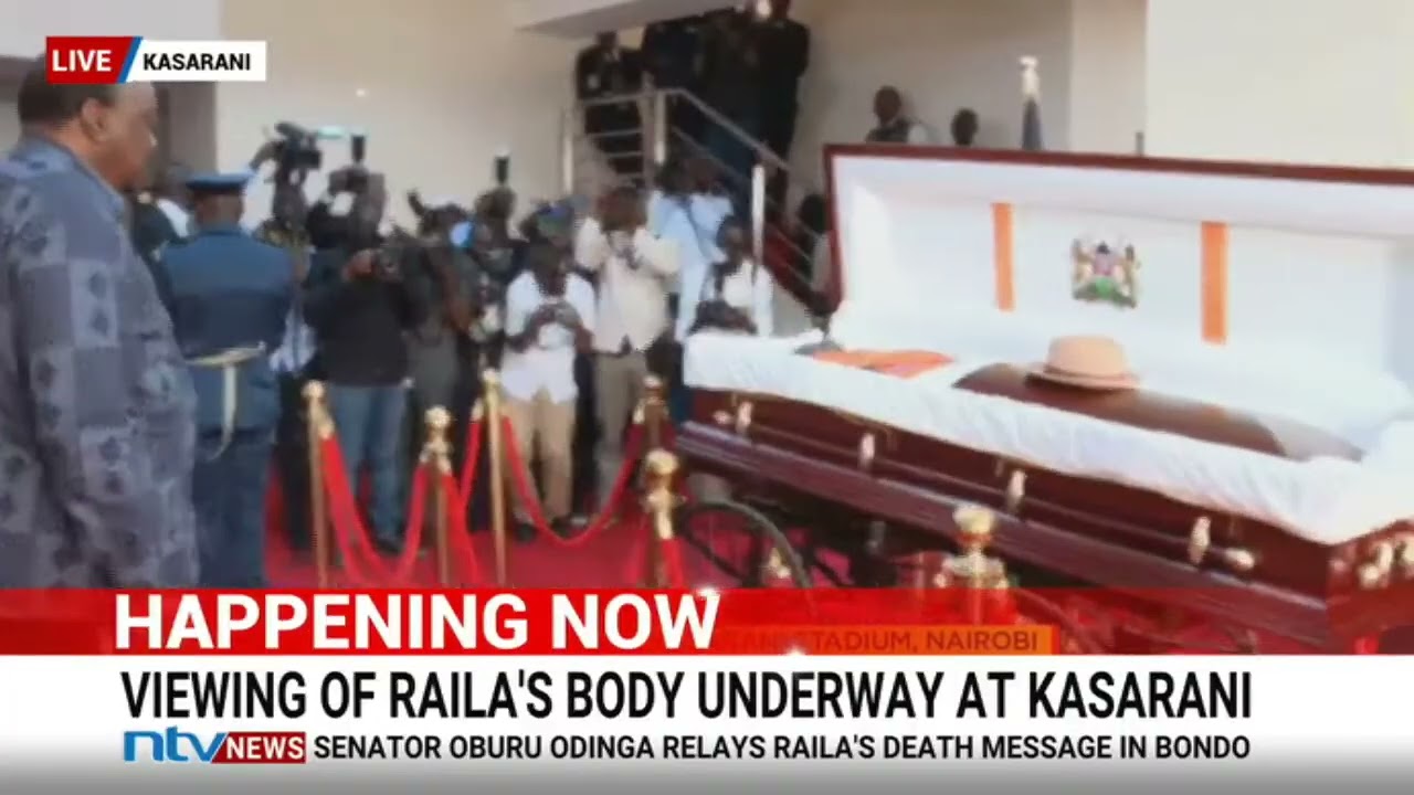 Kasarani Stadium: Former president Uhuru Kenyatta views the body of Raila Odinga