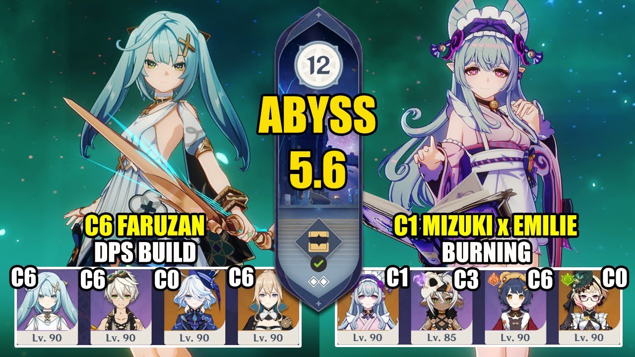 C6 Faruzan DPS Build & C1 Mizuki Emilie Burning | Spiral Abyss 5.6 | Genshin Impact 【原神】