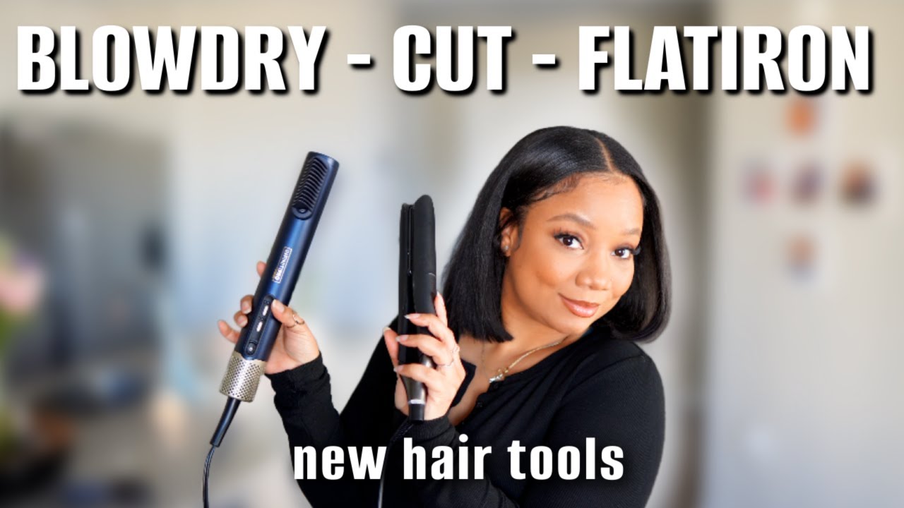 Wash, Blowdry, & Cut on Natural Hair | Trying New Conair Blowdryer & GHD Chronos Flatiron!