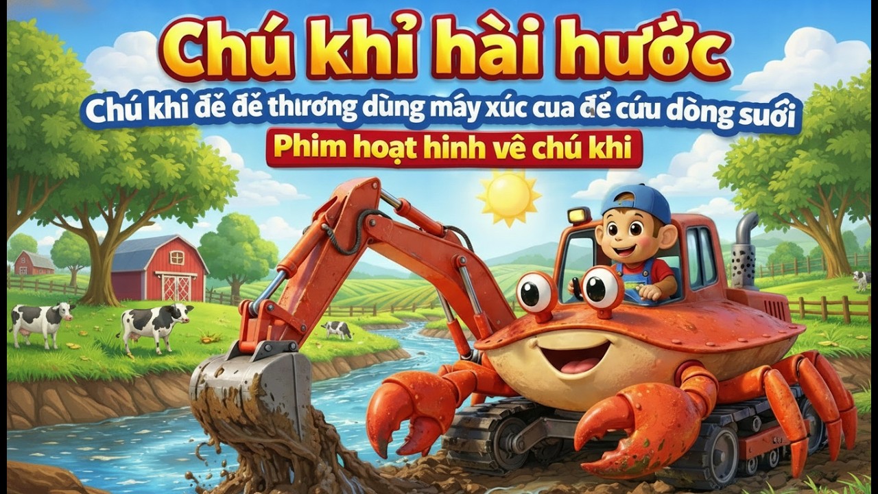 Chú khỉ hài hước  Chú khỉ dễ thương dùng máy xúc cua để cứu dòng suối  Phim hoạt hình về chú khỉ