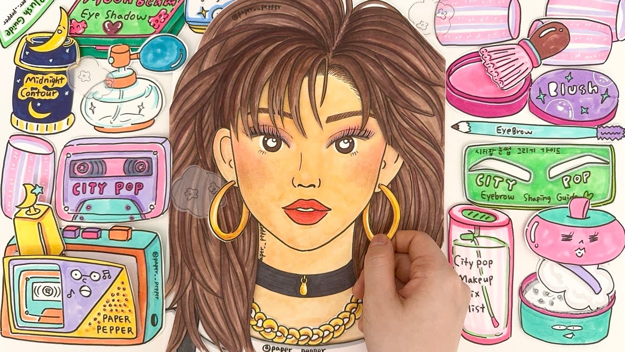 [PAPER ASMR] 80년대 시티팝 감성 강제소환! 레트로 메이크업 튜토리얼 💄✨ | 80's City Pop Retro Makeup (Paper DIY)