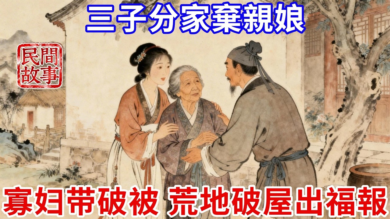 寡婦把3個兒子拉扯大分家，老大老二把好東西都搶走，只給老三留了幾畝荒地和一間破草屋，除了老三竟沒人願意收留自己親娘，寡婦帶著破棉被跟老三走了，3天後老大老二哭著求老娘跟他們回家#民間故事 #槐樹下聽書