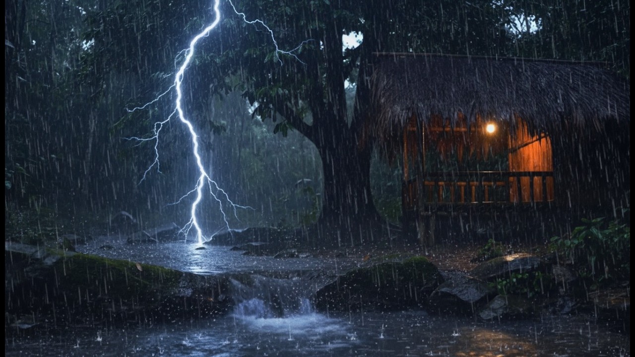 Deep Sleep Ambience ASMR Relaxation | Cozy Cabin Thunderstorm, Heavy Rain at Night Sounds