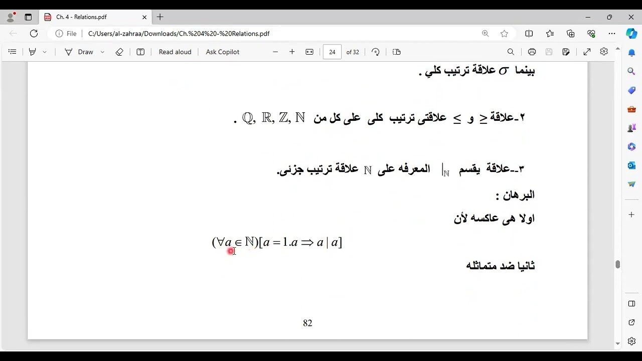 علاقة الترتيب الجزئى