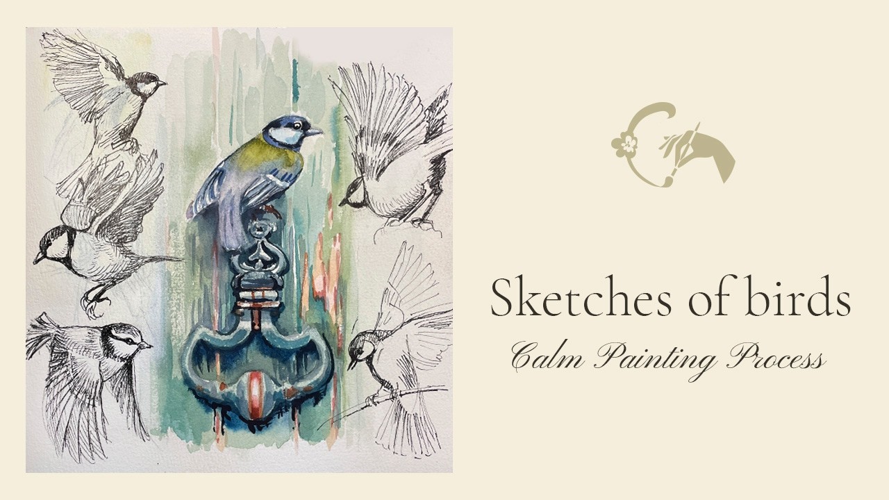 Winter Birds Drawing | Sketching Birds in Flight with Liner & Pencil