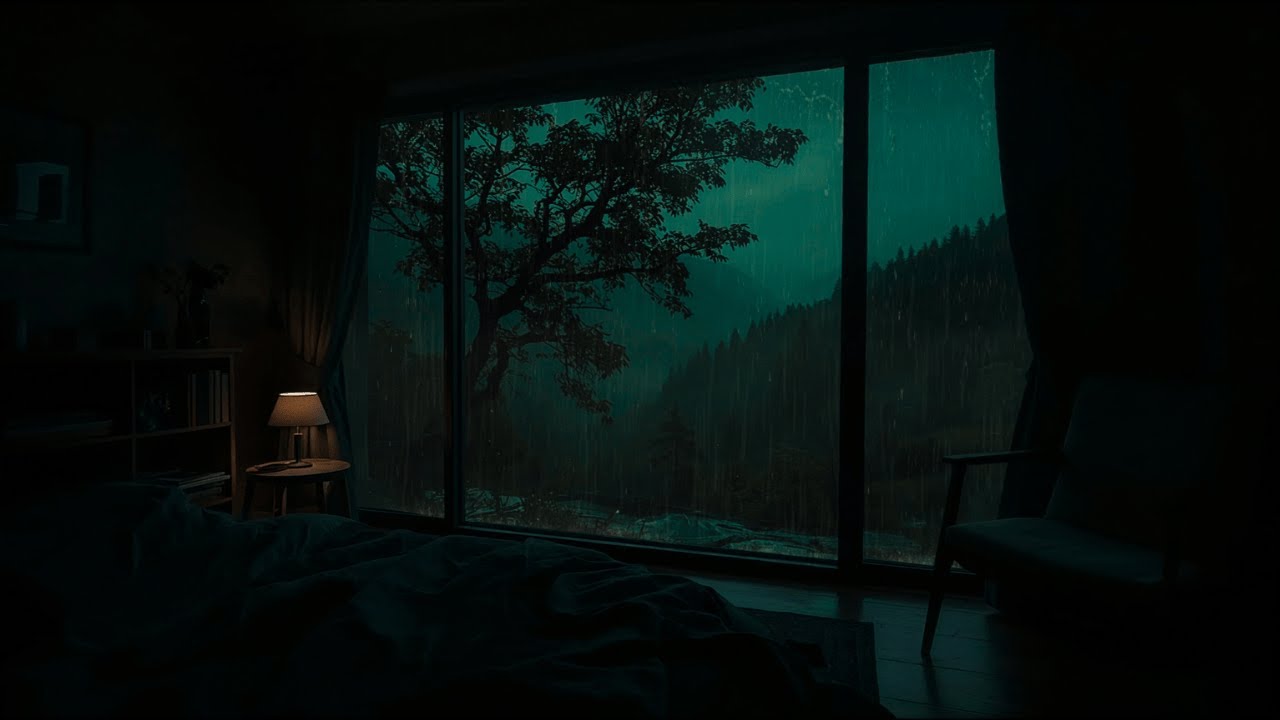 Gentle Rain in a Dark Bedroom (No Ads) 🌙 | 8 Hours for Deep Sleep