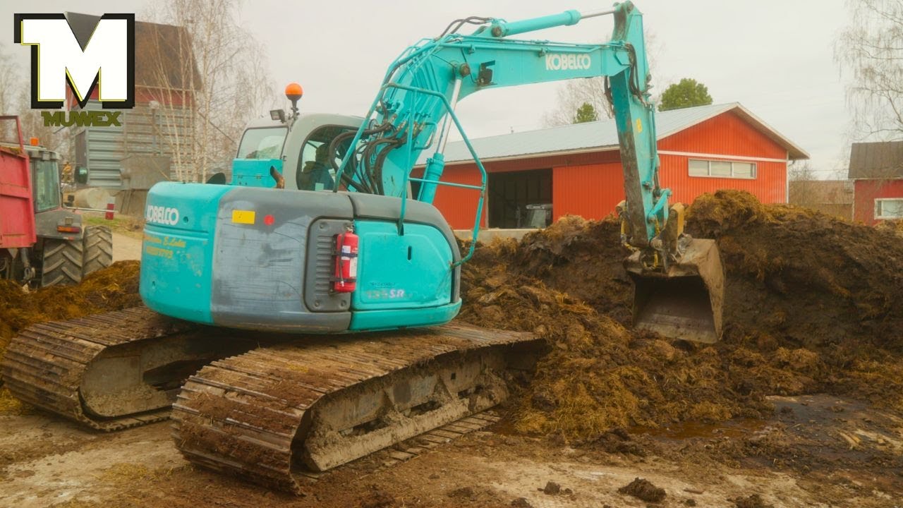 Kobelco SK 135 SR LC - Massey Ferguson 6270 Power Control - Paskan lastaus