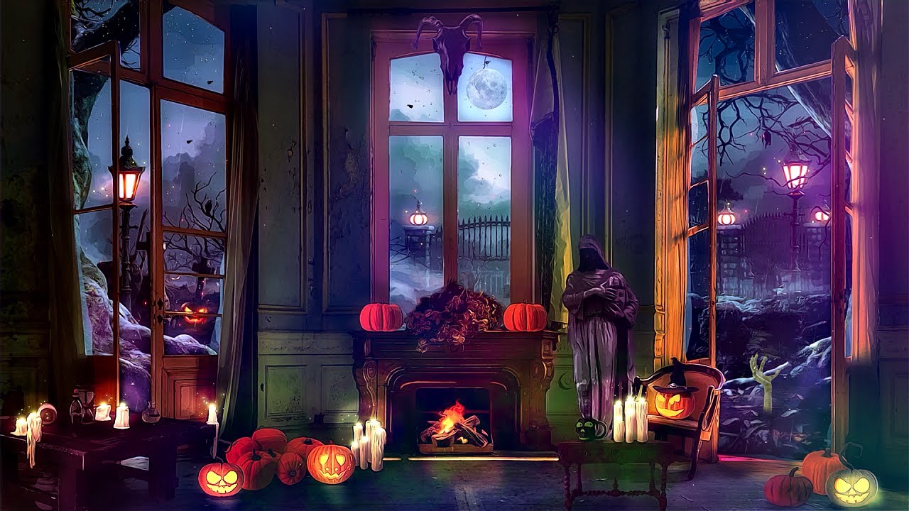 Haunting Halloween Ambience ASMR 🎃 Rain Sounds, Fireplace, Crickets, Spooky Sounds + More