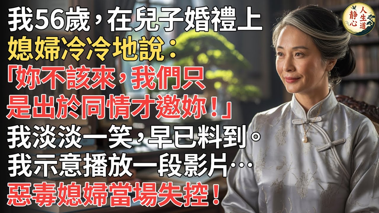 【我56歲】在兒子婚禮上，媳婦冷冷地說：「妳不該來，我們只是出於同情才邀妳！」我淡淡一笑，早已料到。我示意播放一段影片… 惡毒媳婦當場失控！