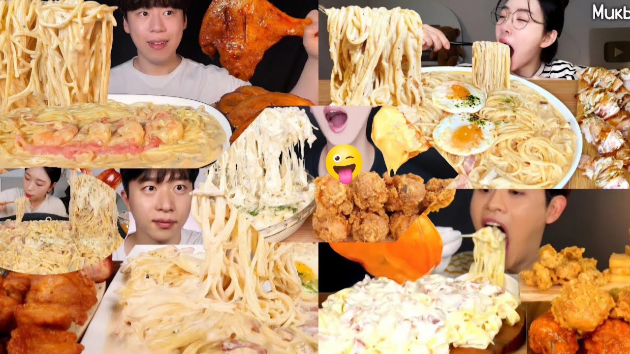 creamy white pasta  mukbang  compilation  SATISFYING || white sauce cream pasta big bite🤤😋