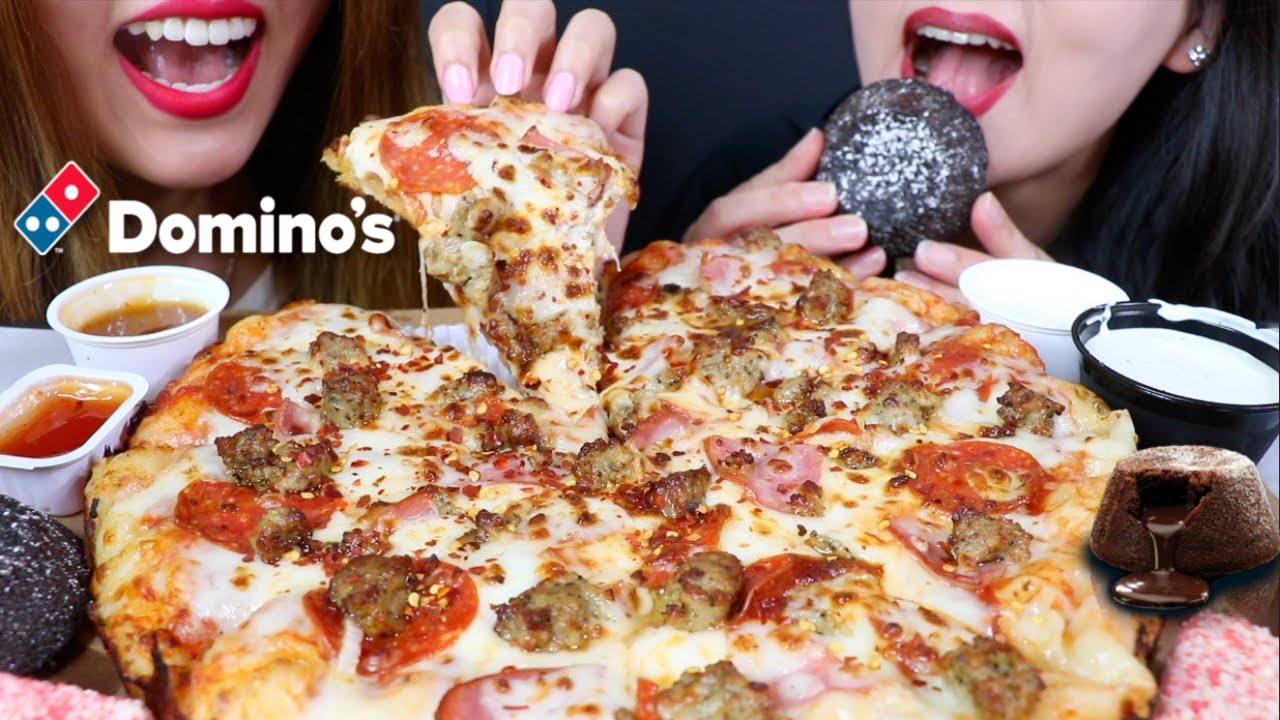 ASMR CHEESY DOMINOS MEATZZA PIZZA + CHOCOLATE LAVA CAKES 리얼사운드 먹방 | Kim&Liz ASMR
