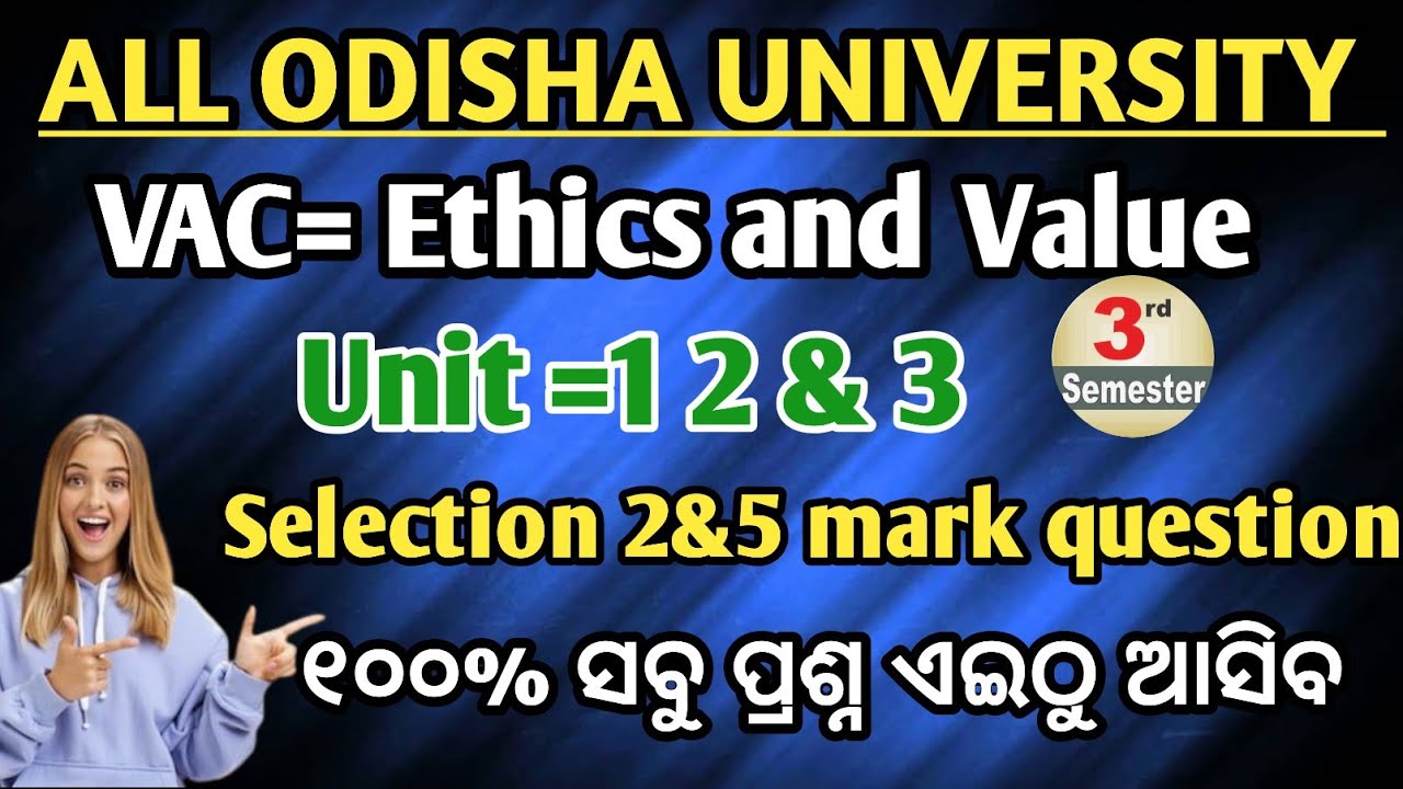 UG 3rd Semester VAC Ethics & Values | Unit 1–3 Important 2 & 5 Mark Questions
