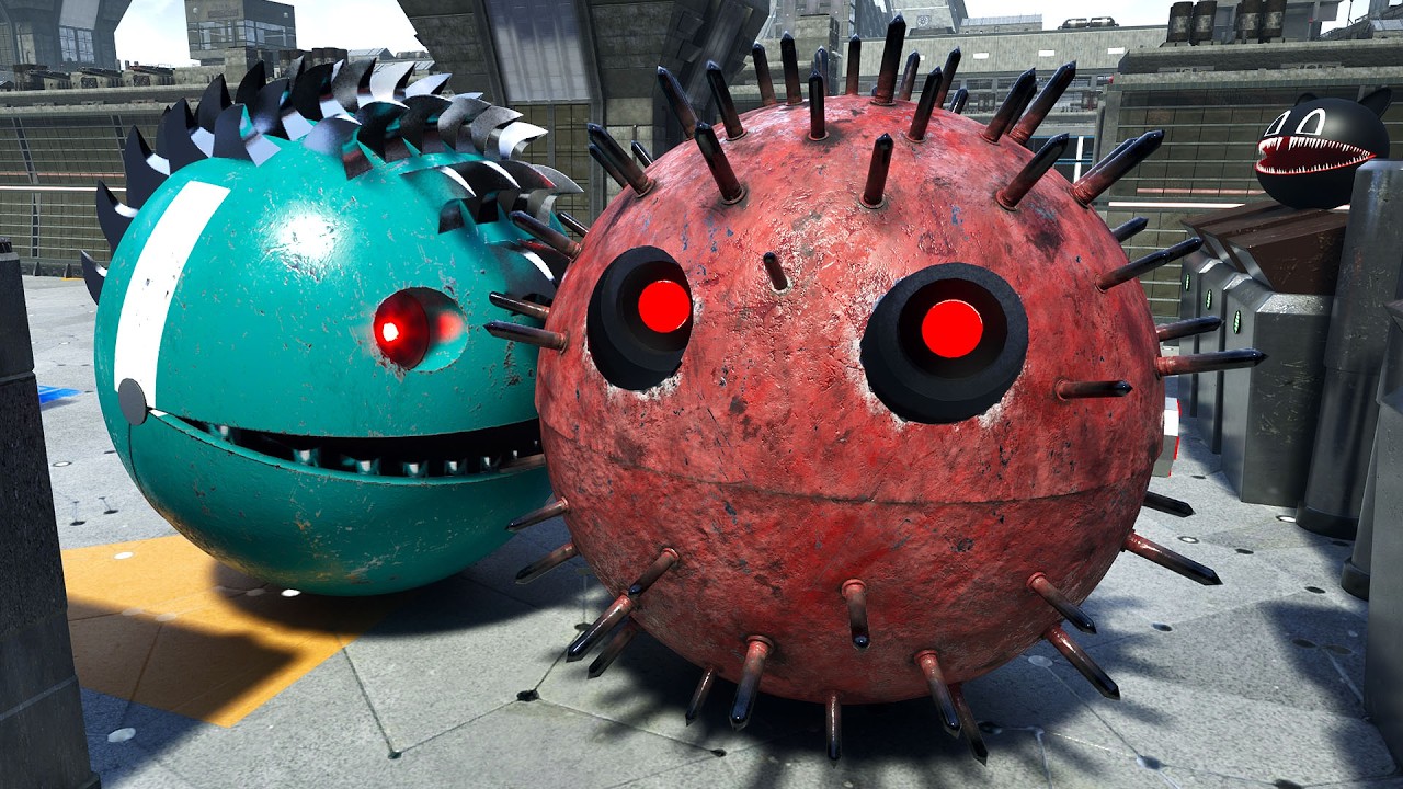 Pacman and Walking Robot Blade Escape the Volcanic Robot Labyrinth in Epic Battle