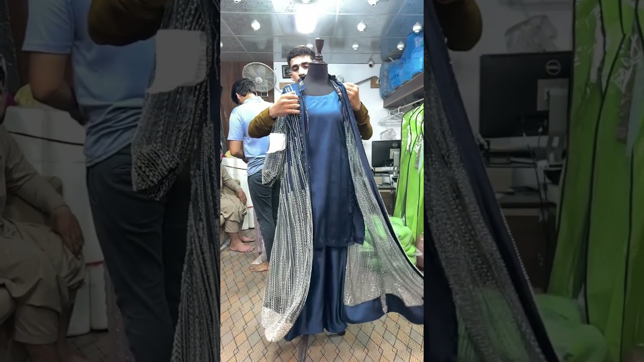 Partywear Gown Suit In NavyBlue Colour Net Fabric Cutdana Work #saeedclothhouse #viralvideo #shorts
