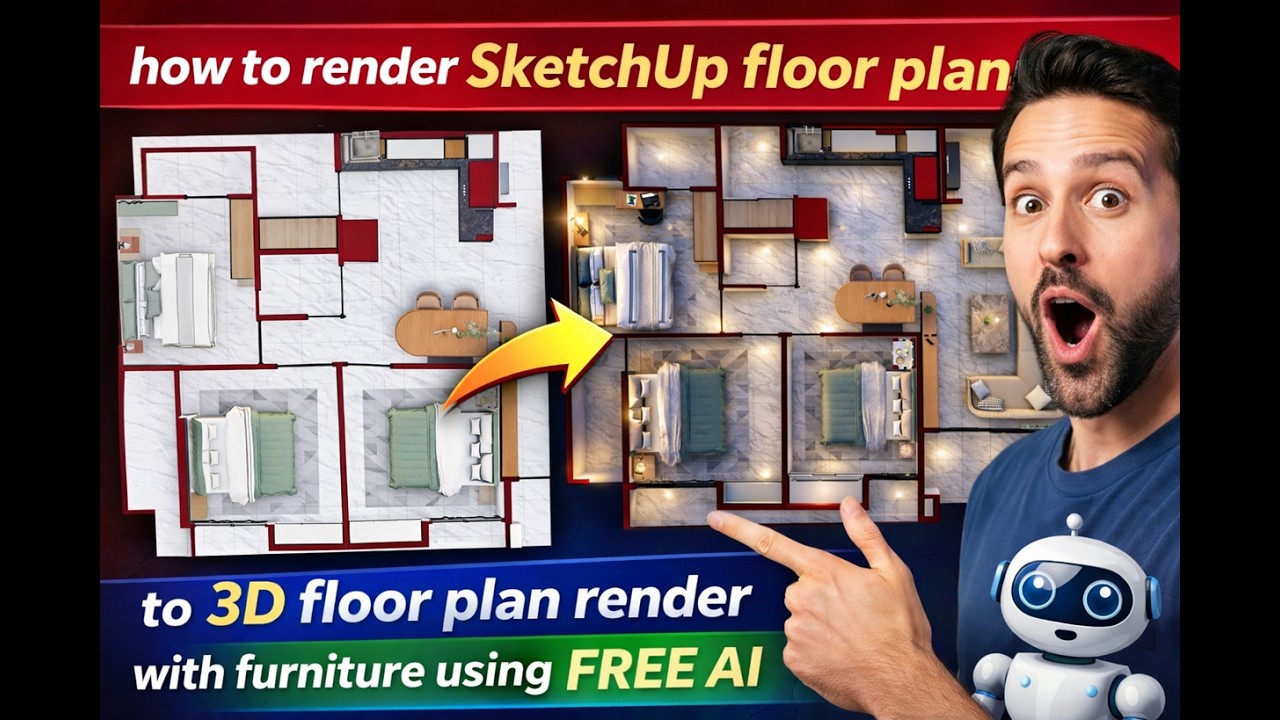 how to render sketchup floor plan to 3D render extruded plan with furniture / FREE AI RENDER