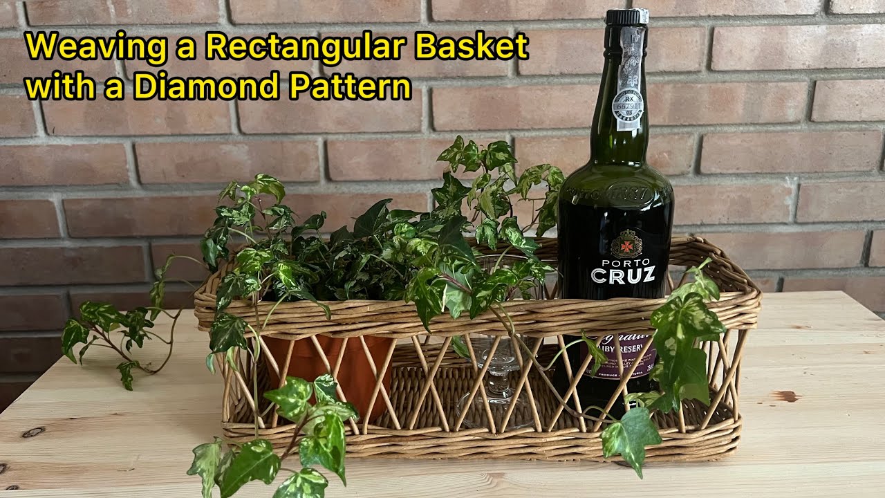 Плетение прямоугольной корзины с узором «Ромбы» | Weaving a Rectangular Basket with Diamond Patterm