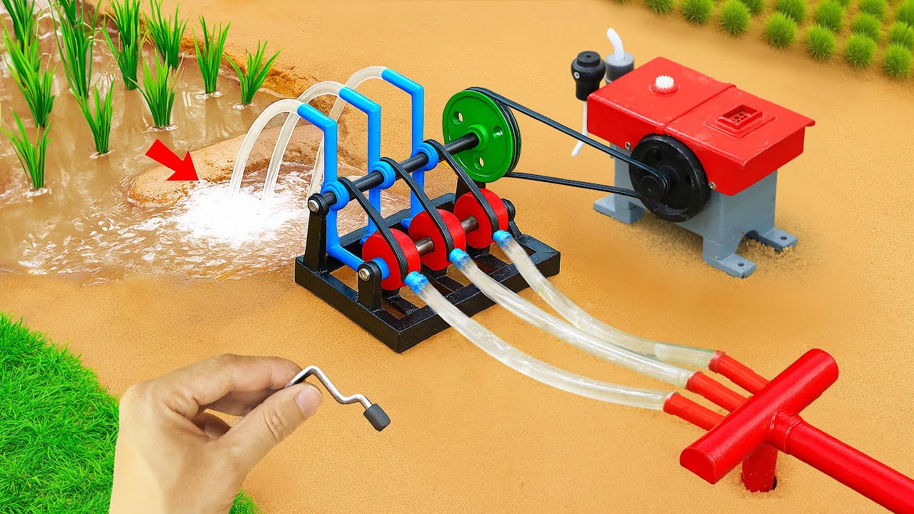 Diy Tractor Mini How to make water pump using mini diesel engine | Hand Pump Science Project #2