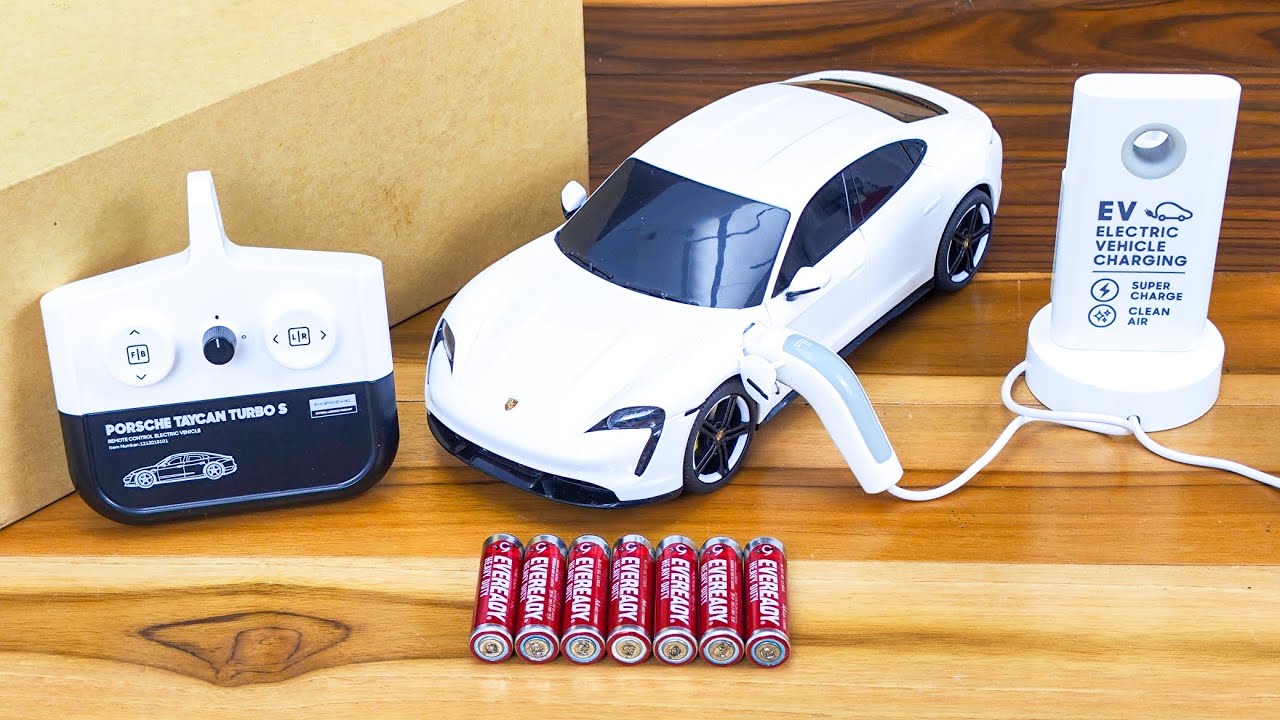 Unboxing Remote Control Porsche Taycan RC, Rc Police Car Urban Hiace Water Spray, Mini RC SUV Car