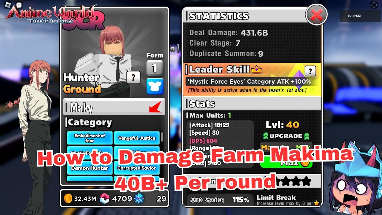 How to Damage Farm Makima 40B+ Per round - Anime World Tower Defense