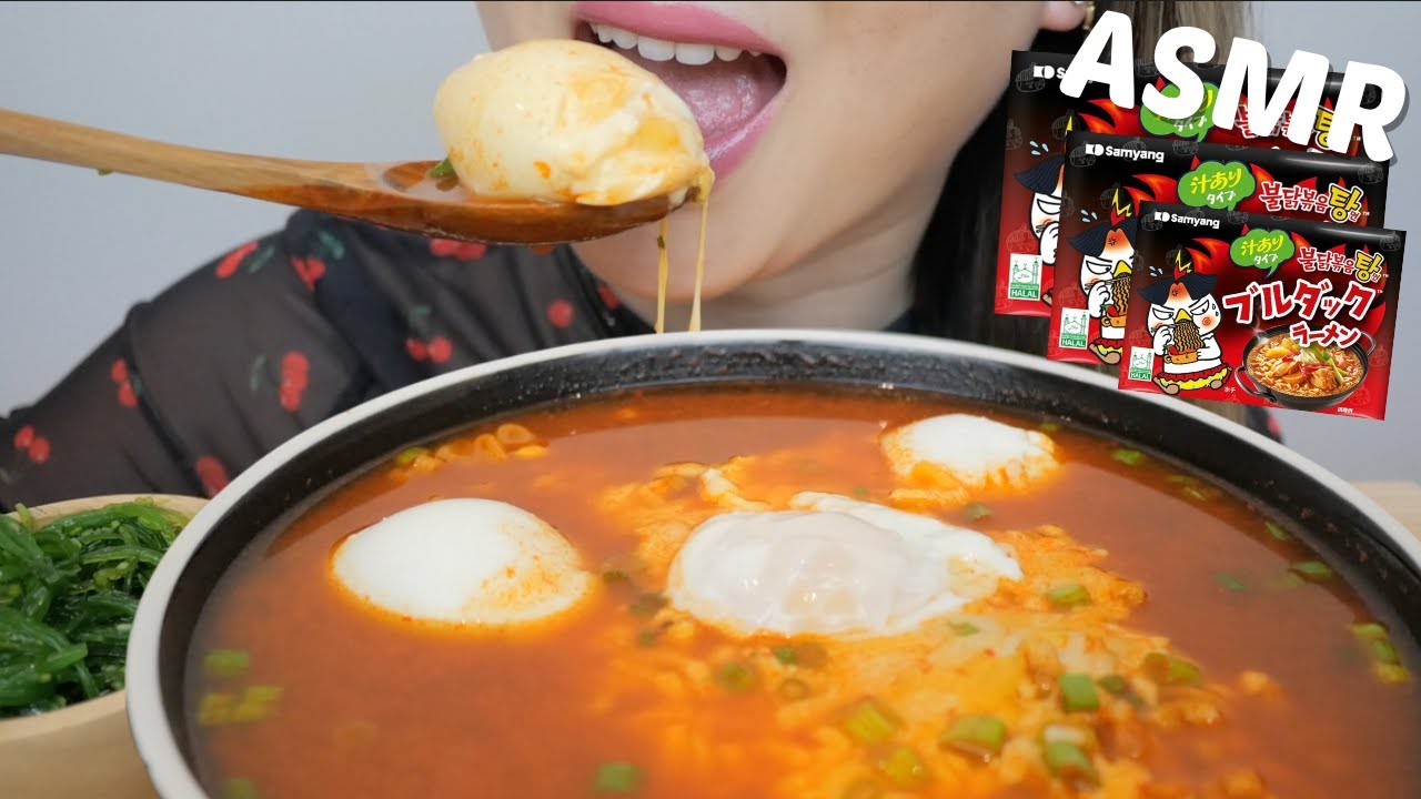 Cheesy Spicy Samyang Stew Noodles with SOFT Boiled Eggs *NO Talking Eating Sounds| N.E Let's Eat