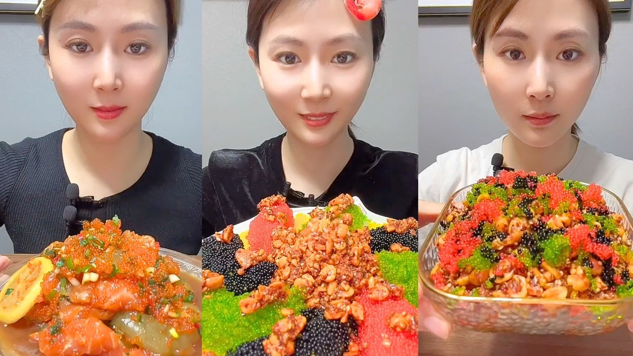 Chinese Colorful Fish Roe & Spicy Seafood ASMR | Crunchy Eating Sounds #138