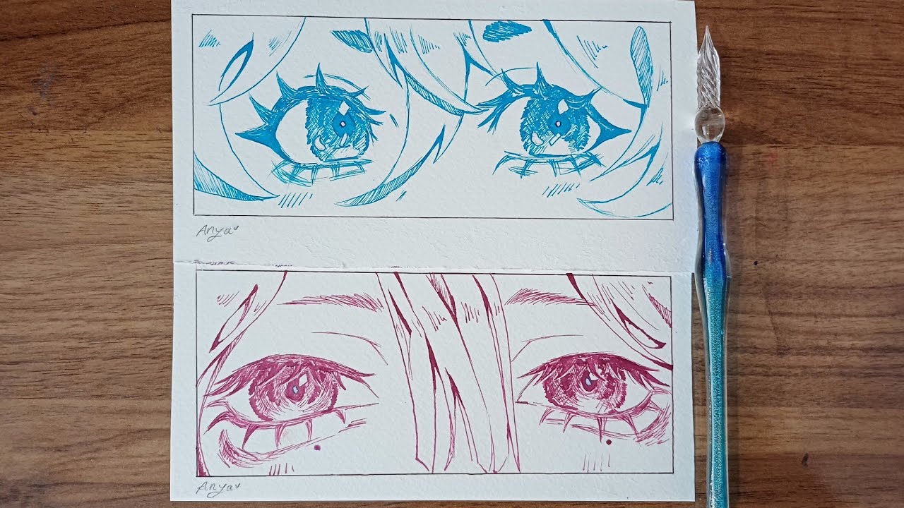 [How to draw with Glass pen] drawing anime eyes step by step 