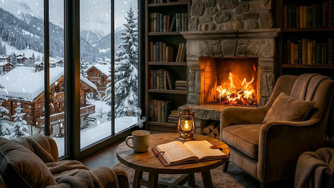 Jazz Relaxing Music with Slow Snowfall ⛄ Cozy Winter Coffee Shop Ambience & Smooth Piano Jazz Music