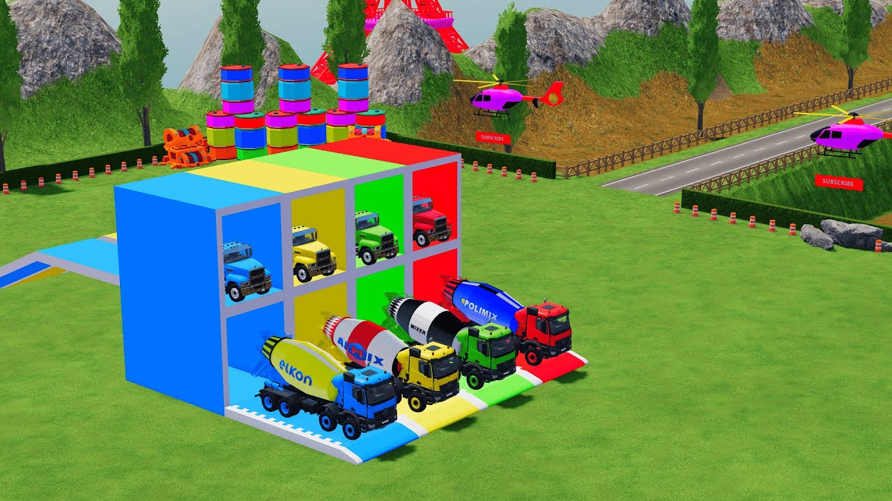 Garage with Colors  - ALL MIXER TRUCK WITH  FLATBED TRAILER TRUCK, MACK ,MERCEDES