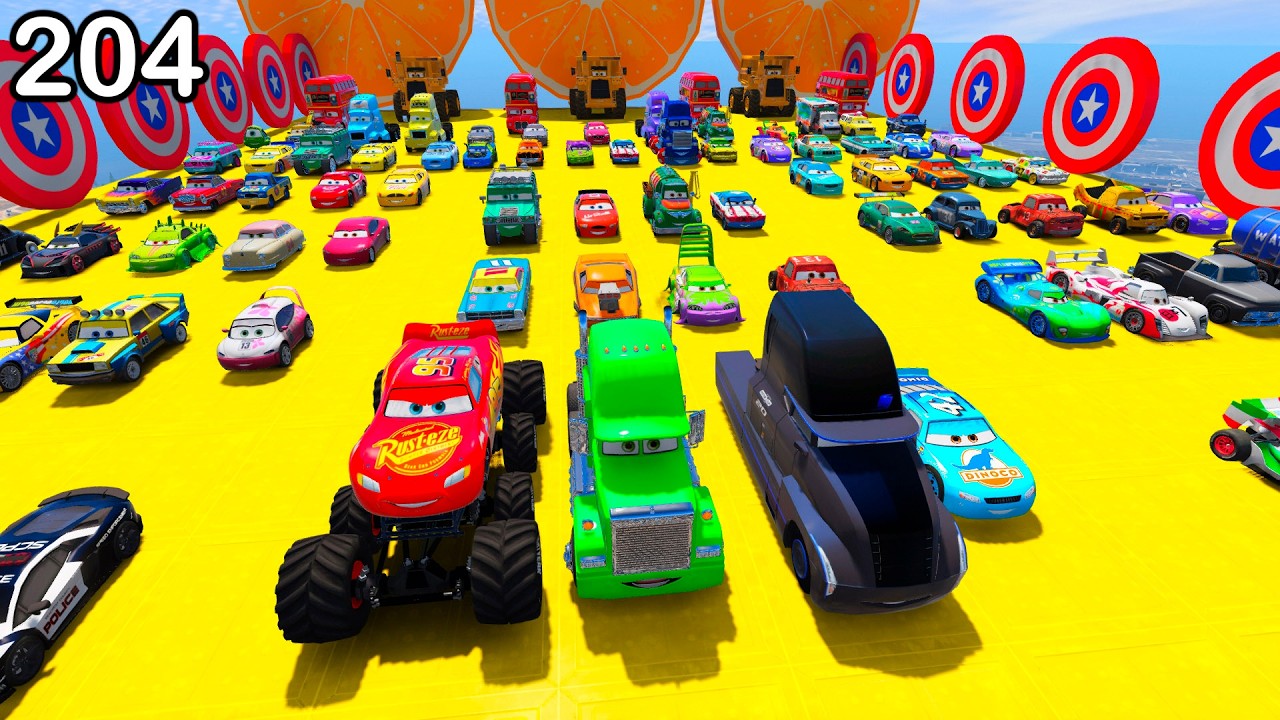 SPIDERMAN Stunt Car Racing Challenge McQueen Disney Cars and Monster Trucks SUPERHERO GTA V ep 204