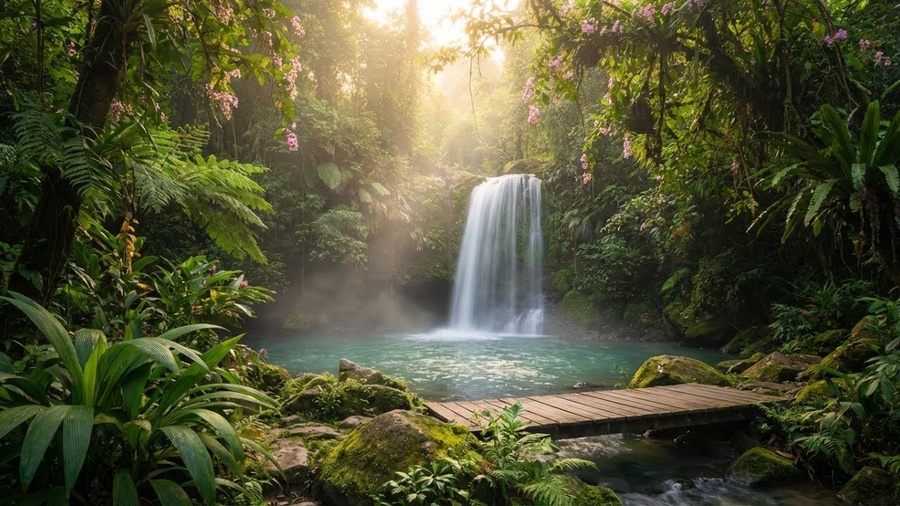 Emotionally Healing Night Waterfall Sounds in Dark Forest for Anxiety Release 🌲😴