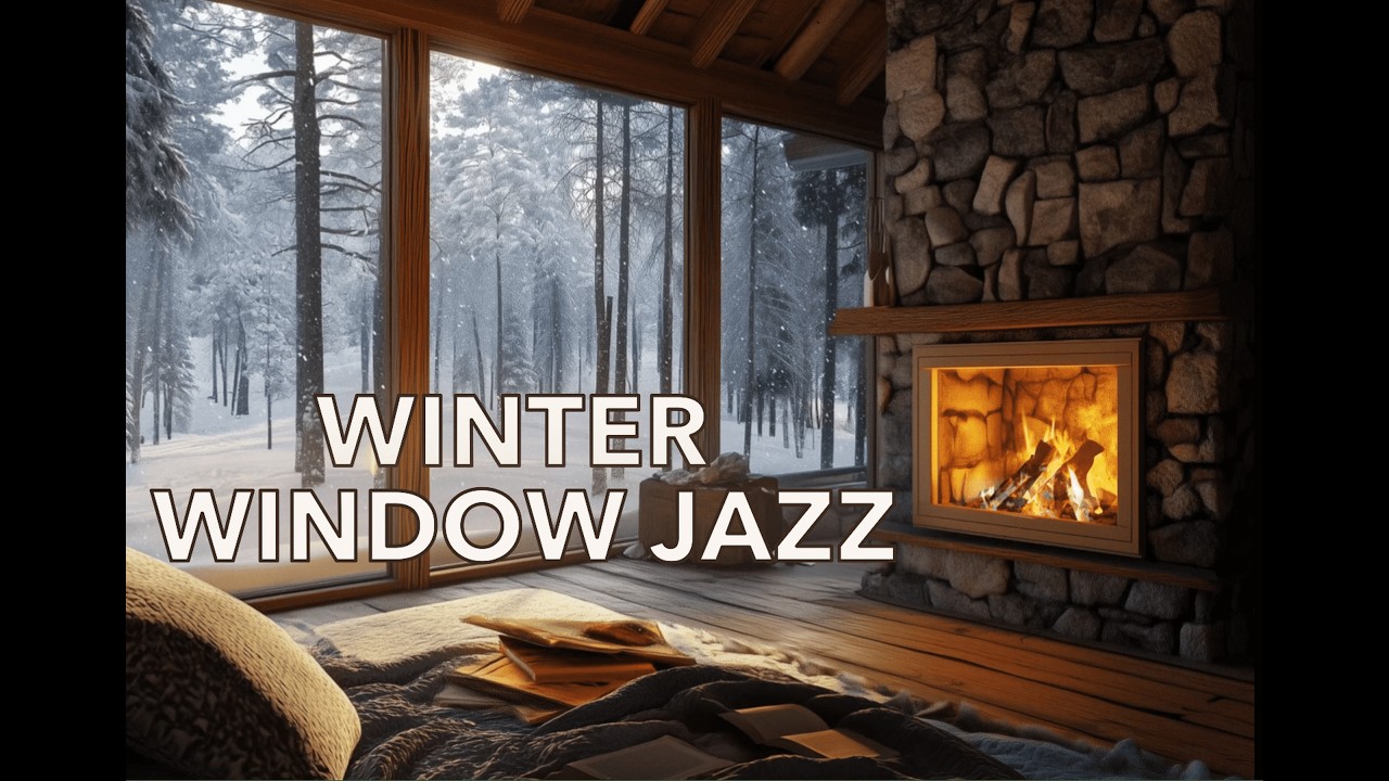 Snowy Window Jazz ☕ Fireplace Ambience for Deep Focus & Winter Relax
