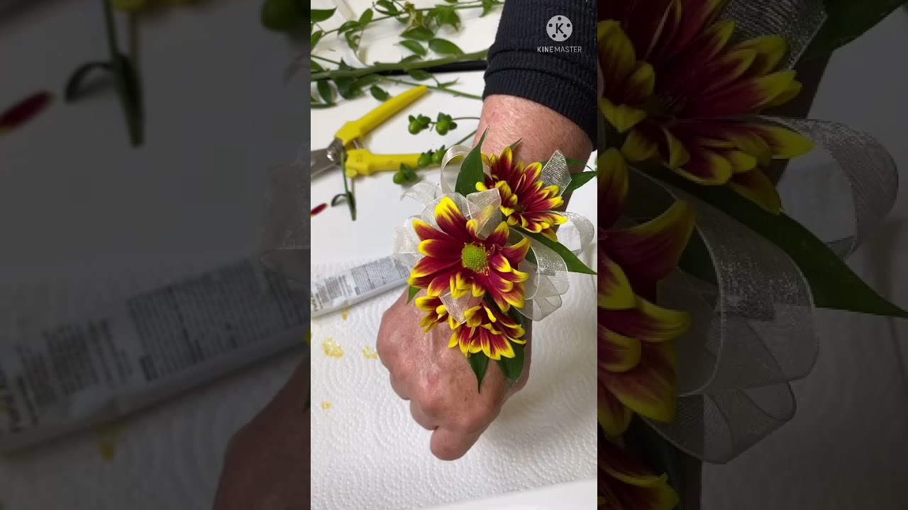 Making a glued corsage with daisy mums