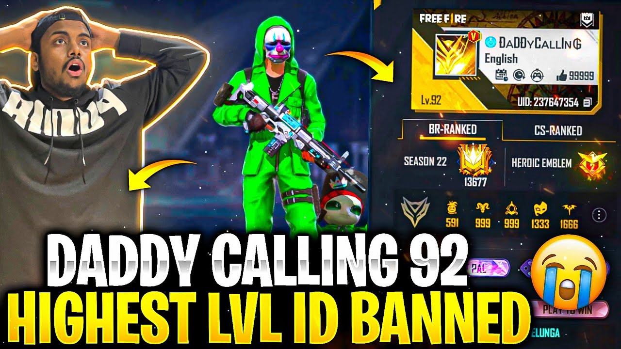 92 Level DaddyCalling Id Got Ban/Disable By Facebook 😱 - Garena Free Fire