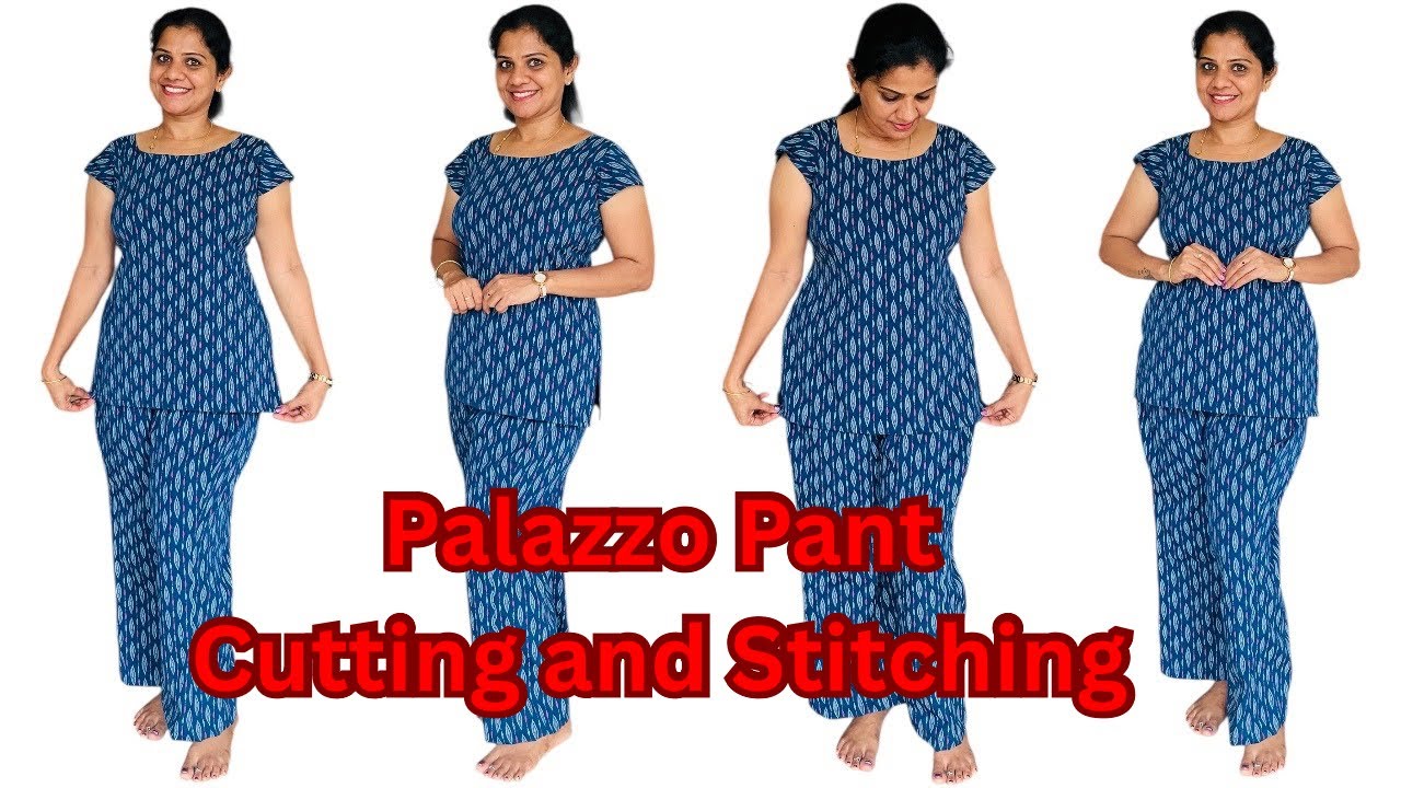 Very Easy Palazzo Pant Cutting and Stitching|Co ord Set Cutting and Stitching|Short Kurti|Cap sleeve