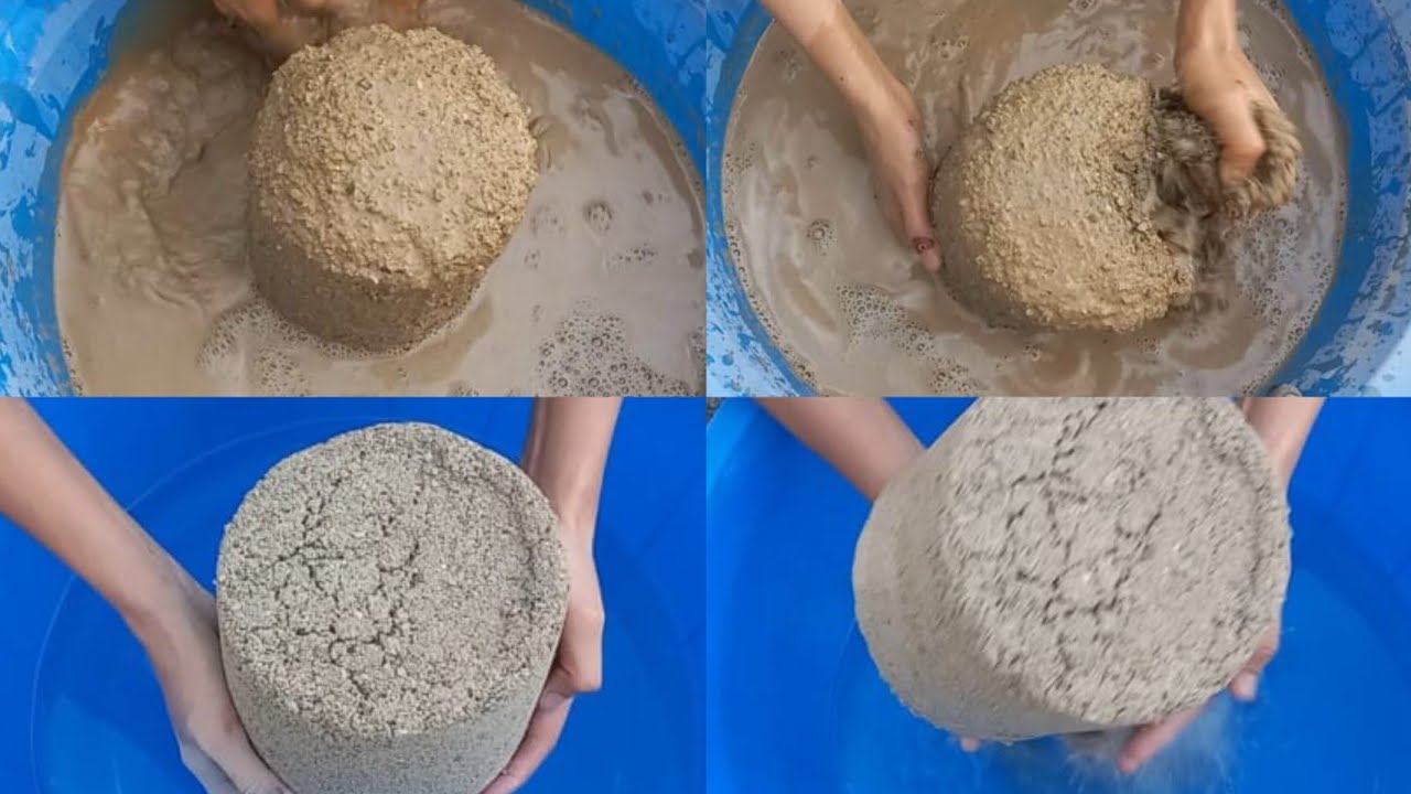 Brand New Huge Buckets of yellow block texture crumbling and dipping with pouring mixing #asmr