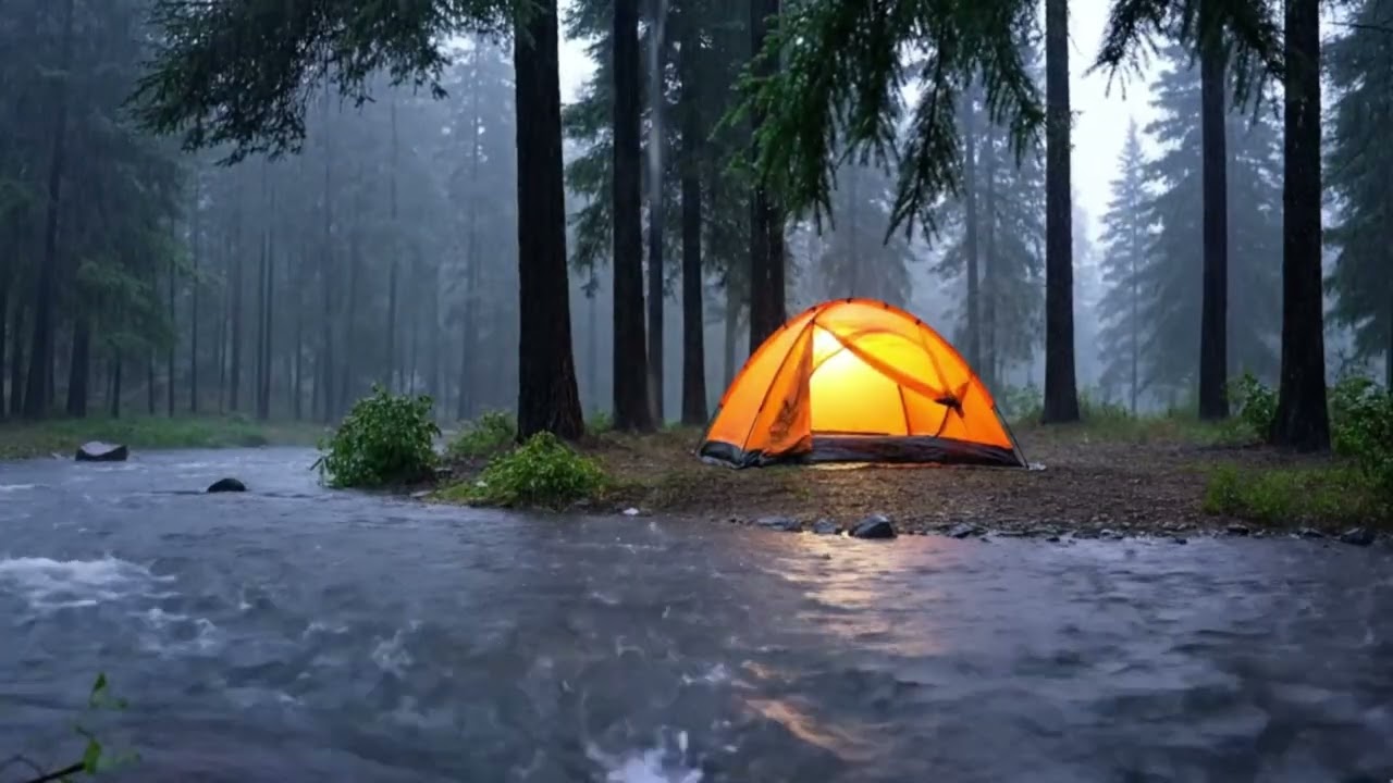 Heavy Rain Sound for sleeping | Forest and Camp Ambience