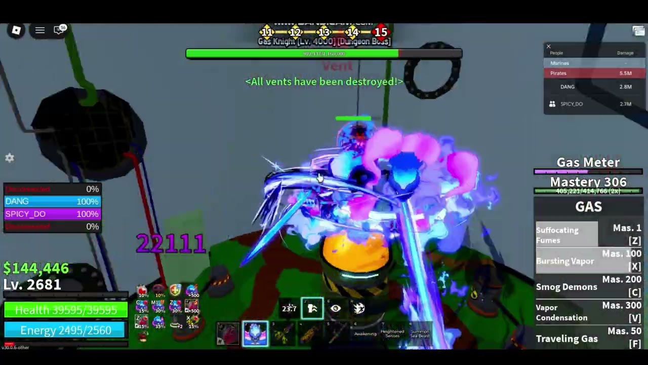 Destroying dungeons with Gas fruit