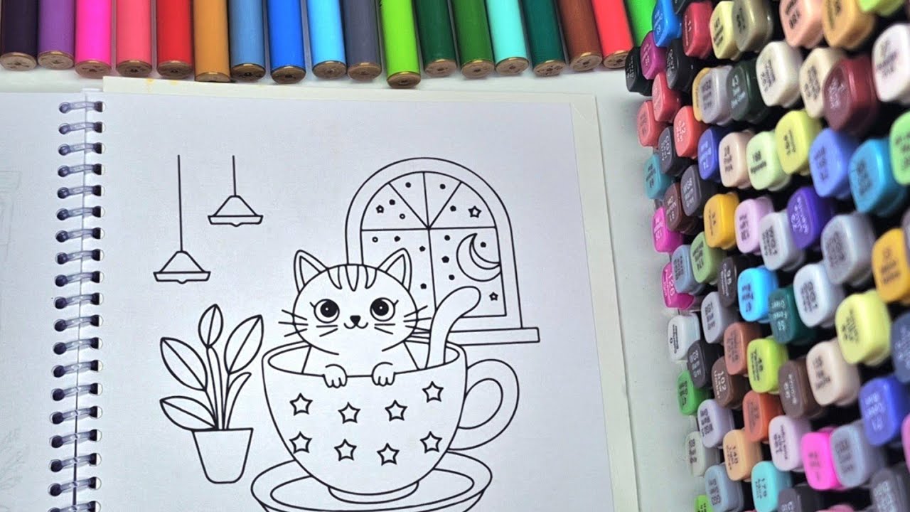 ASMR Color with Me | Cute Kitten in a Cup Cozy Coloring Book for Relaxation